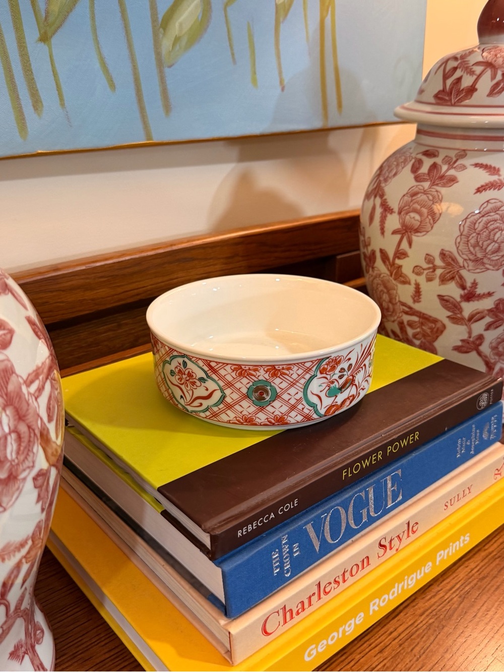 Decorative Ceramic Bowl in Cream, Orange & Green